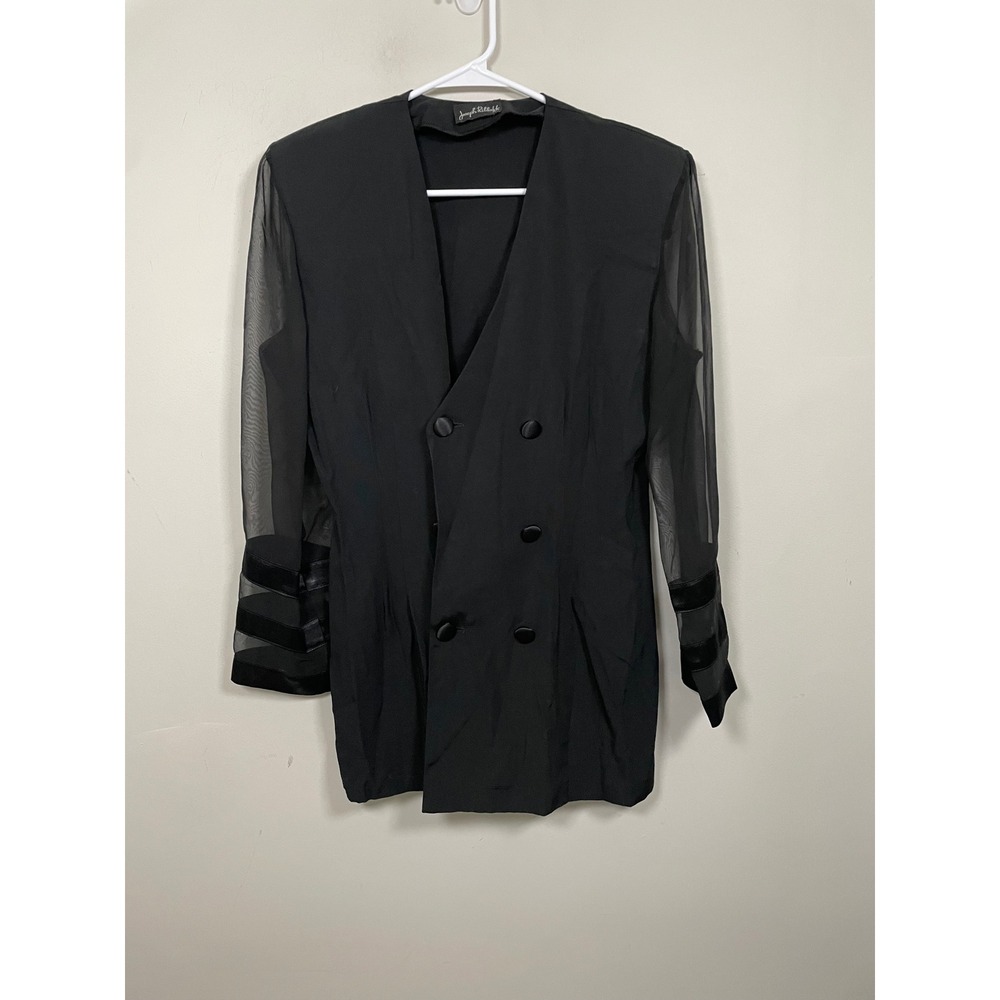 Vintage 90s Joseph Ribkoff Black Double Breasted Mesh Sleeve Blazer‎